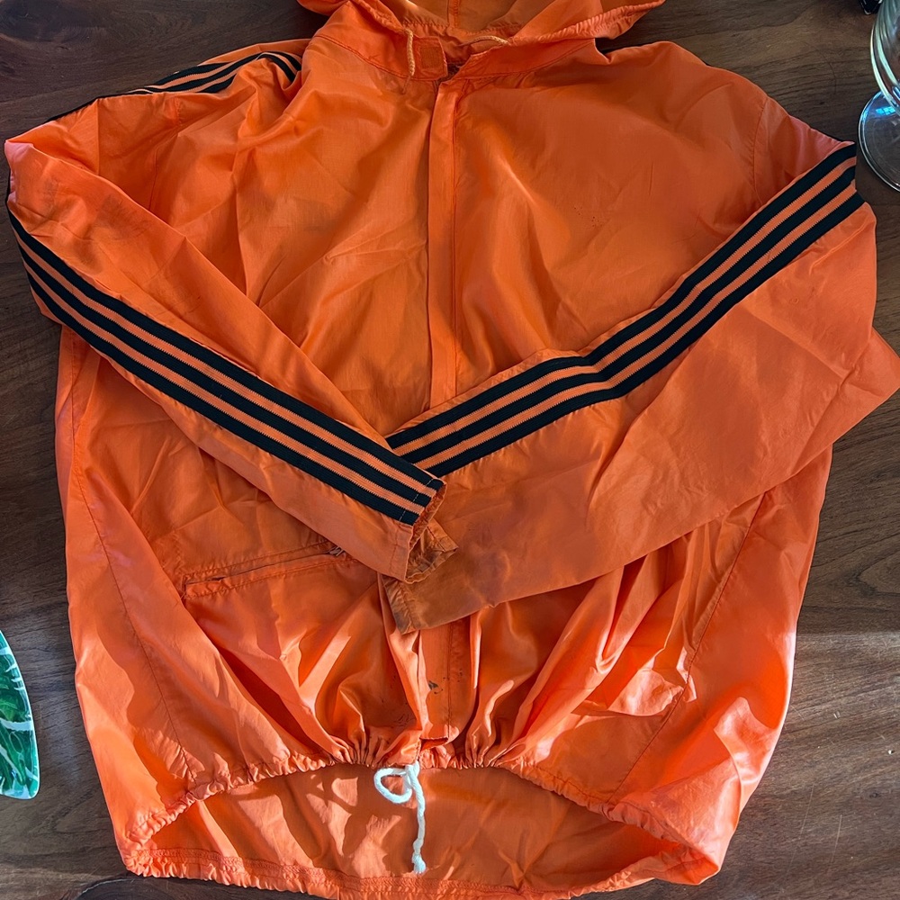 adidas Men's Orange Windbreaker with Black Stripes